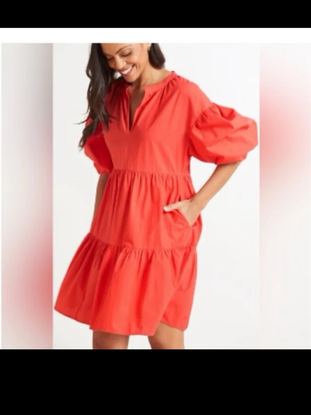 EVEREVE Sundry The Anywhere Babydoll Dress Tiered Balloon Sleeves Size 2/ Medium - Picture 6 of 12